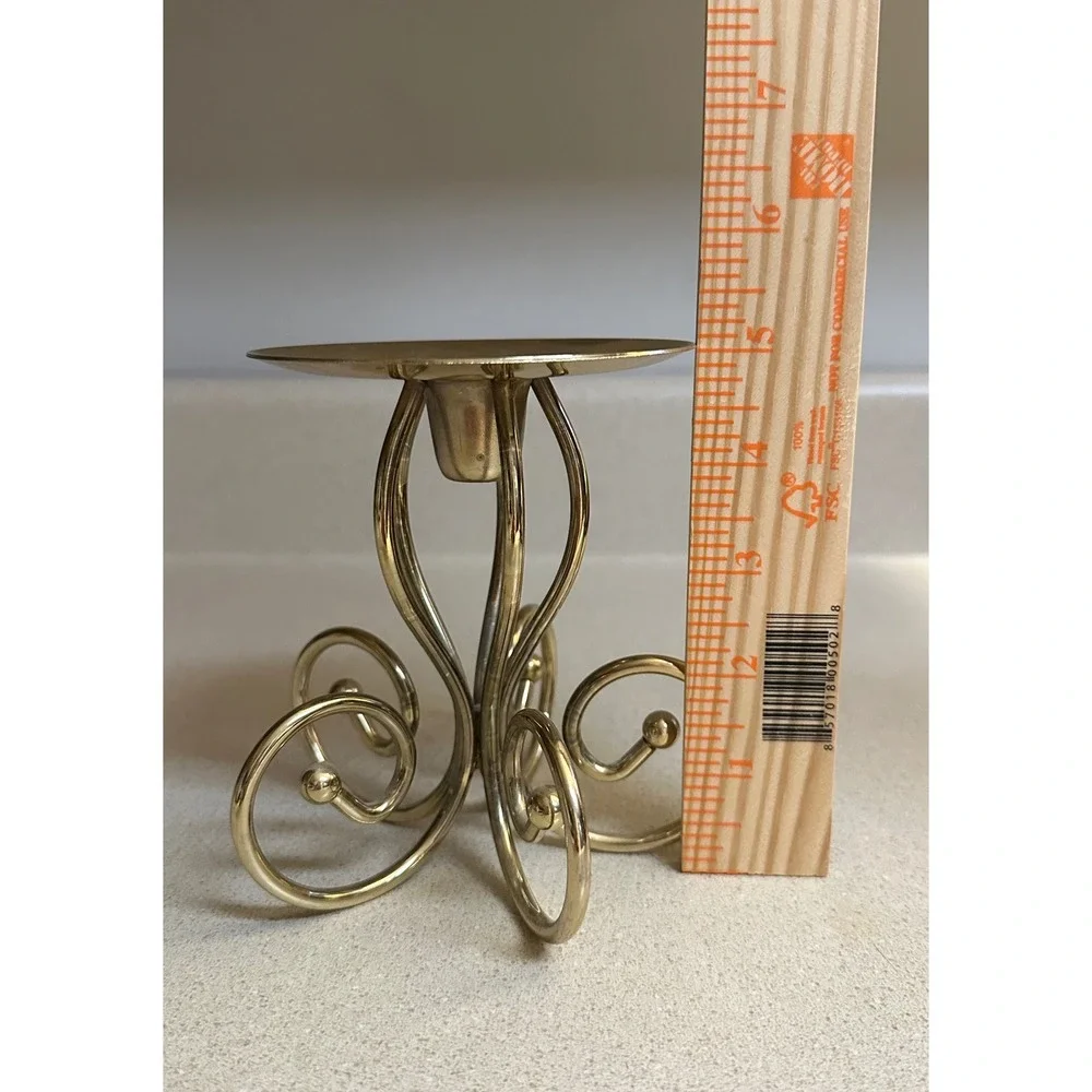 Vintage Brass Scroll Pillar Candle Holder Gold Mid Century Modern Taper‎ Stand